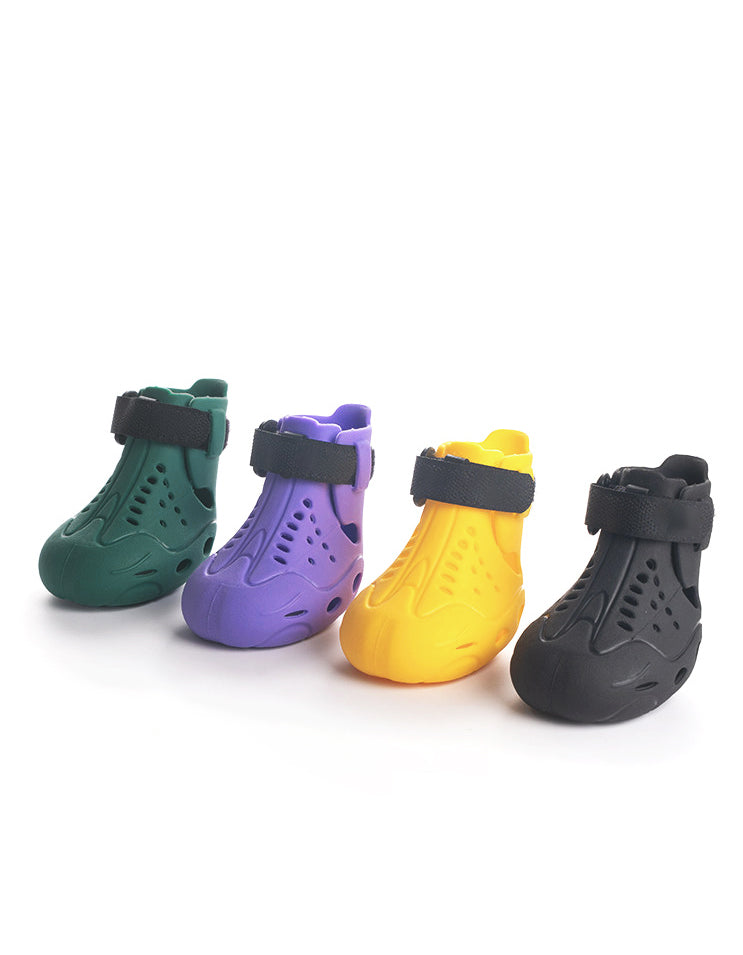 Chisu AeroFlex dog sandals in yellow, black, green and purple