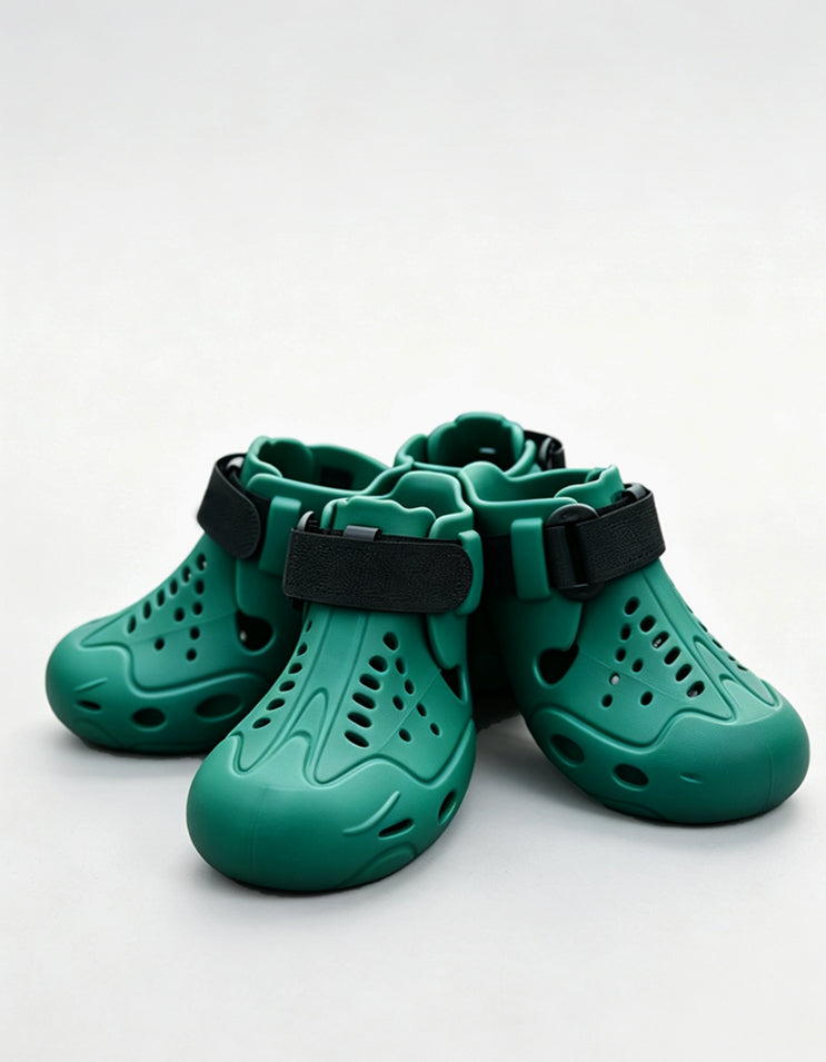 Green Chisu AeroFlex dog sandals for lightweight outdoor paw protection