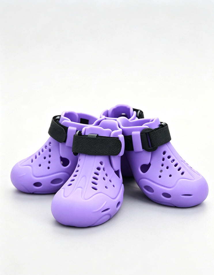 Purple Chisu AeroFlex dog sandals with a futuristic design for summer walks