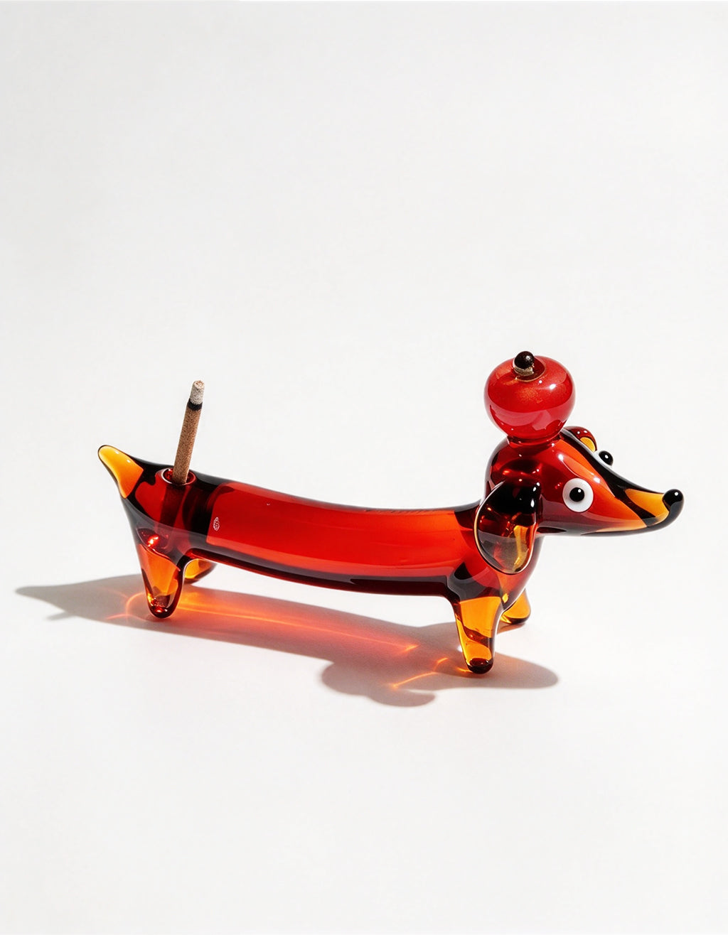 Adorable dachshund-shaped liuli glass incense holder, combining traditional craft and modern design