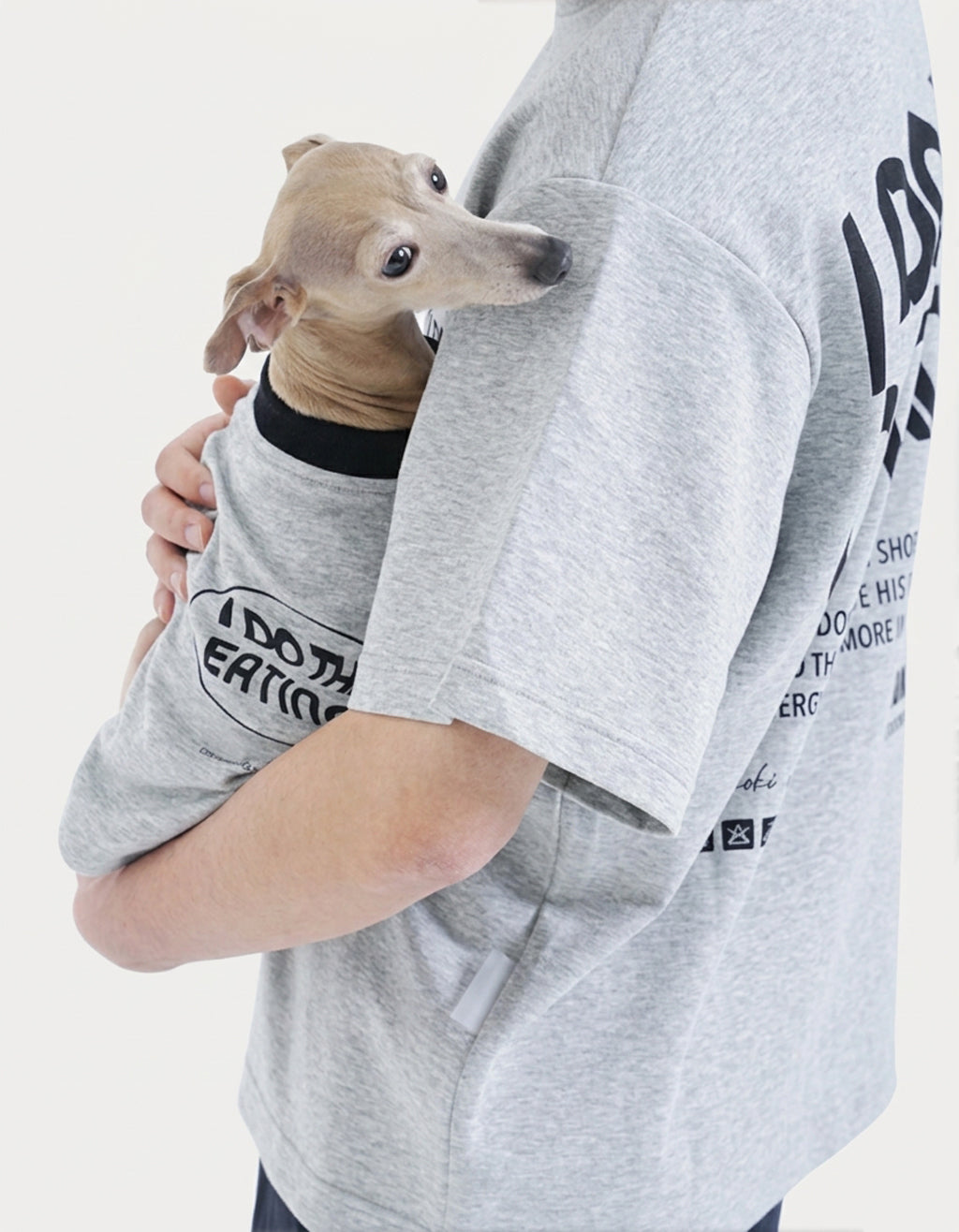 Front view of the CHISUPET Dad & Me Cotton Set featuring matching T-shirts for men and dogs
