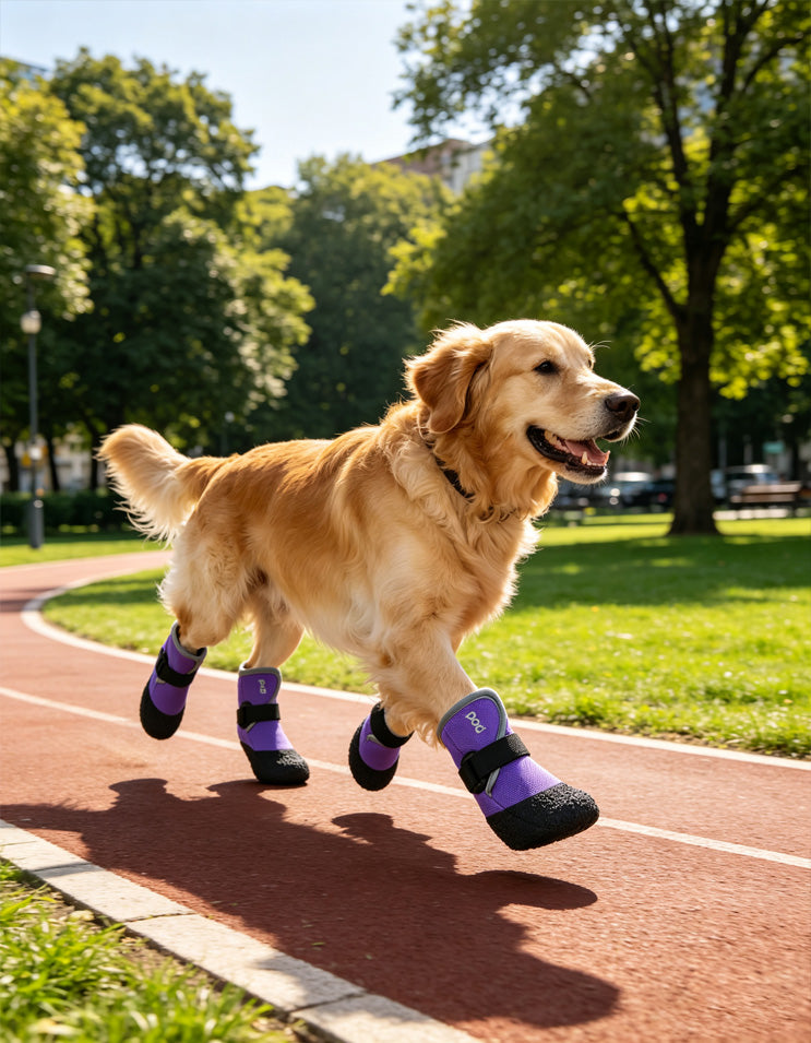 Corgi wearing anti-slip outdoor dog boots designed for hiking and paw protection in all seasons