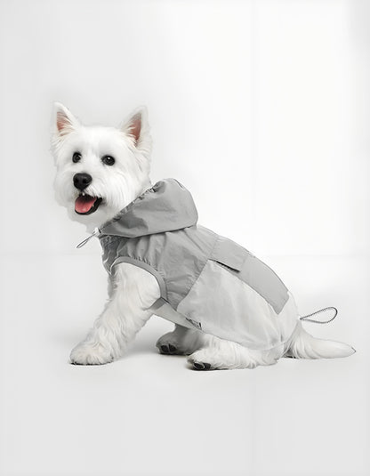 Dog wearing ultra-light hooded cooling vest, breathable and UV-protective summer pet clothing