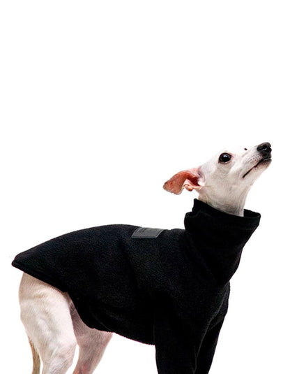 Black CHISU CozyFleece dog outfit featuring warm fleece construction and flexible fit design.