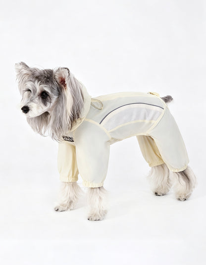 CHISUPET Sunveil butter yellow lightweight dog suit featuring breathable stretch fabric, quick-dry performance, and reflective safety details