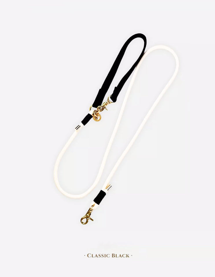 Classic black CHISU VelvetWalk dog leash showcasing elegant velvet material and solid brass hardware details.