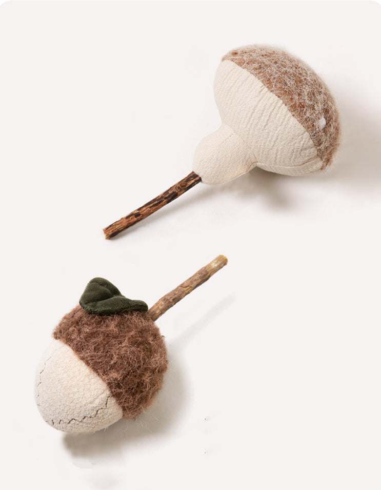 Chestnut shaped catnip plush toy made with velvet and knitted fabric, soft and safe material