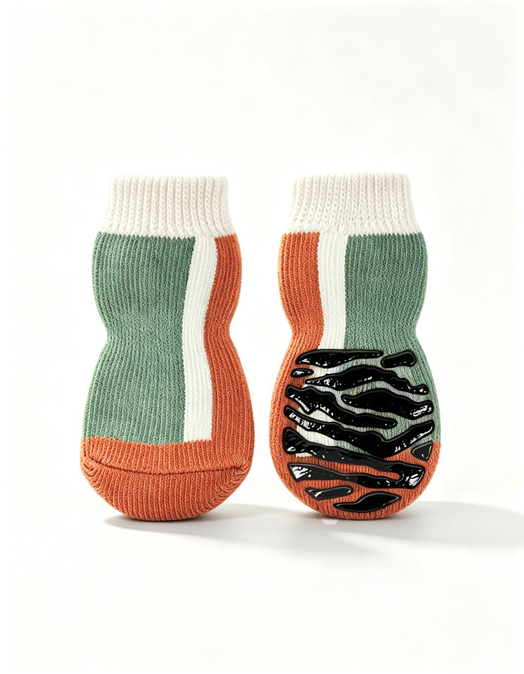 Mist Green dog traction socks with soft cotton comfort and full-coverage silicone grip.