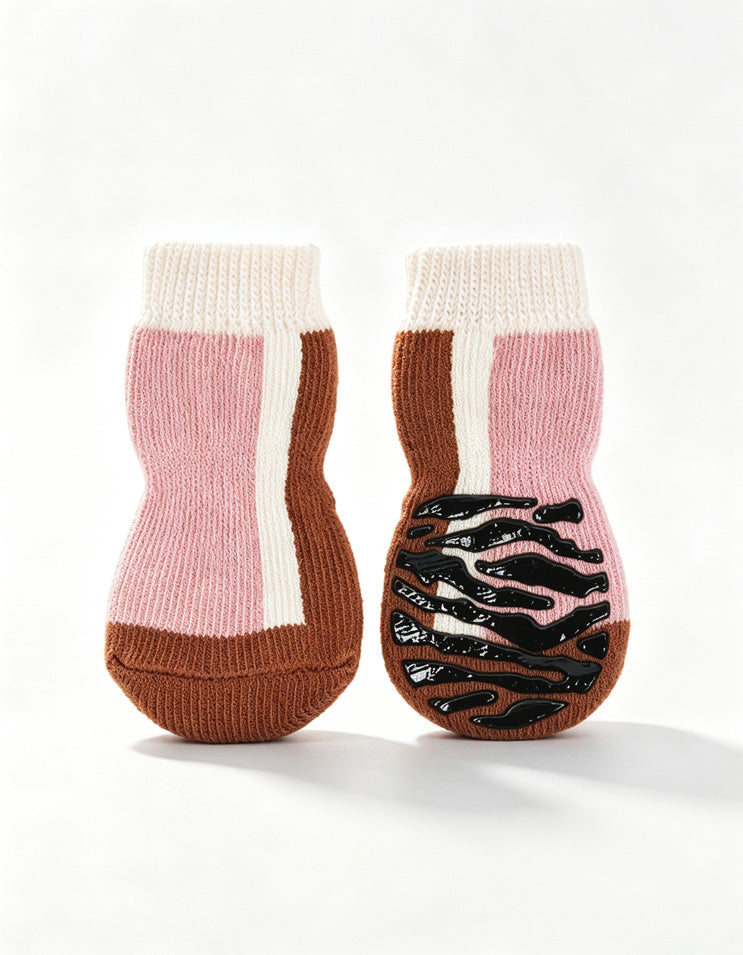 Sakura Pink non-slip dog socks featuring soft combed cotton fabric and full-sole anti-slip grip for indoor traction.