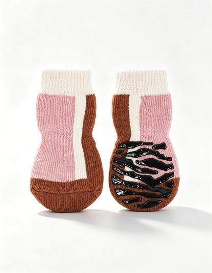Sakura Pink non-slip dog socks featuring soft combed cotton fabric and full-sole anti-slip grip for indoor traction.