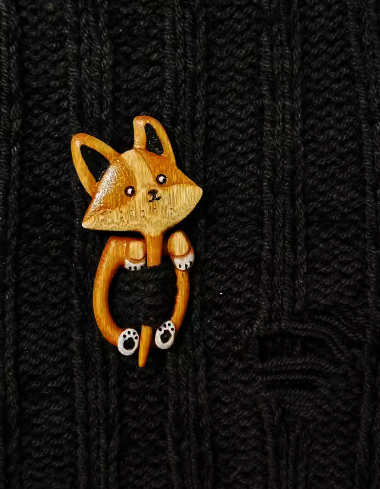 Handcrafted Corgi-shaped brooch for sweaters, featuring detailed enamel and gold-plated finish, perfect for pet lovers.