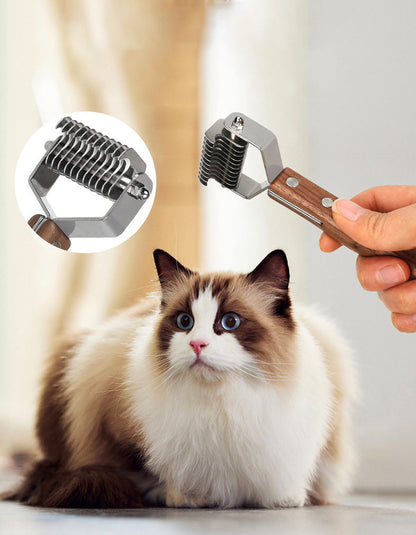 Cat dematting knife tool safely cutting through severe mats and tangled fur