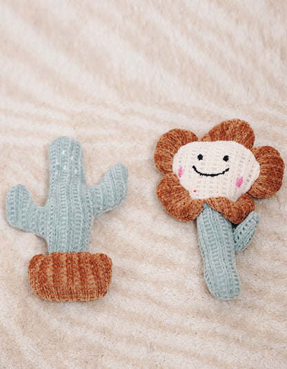 flower and cactus catnip plush toys, textured chenille fabric interactive kitten toys