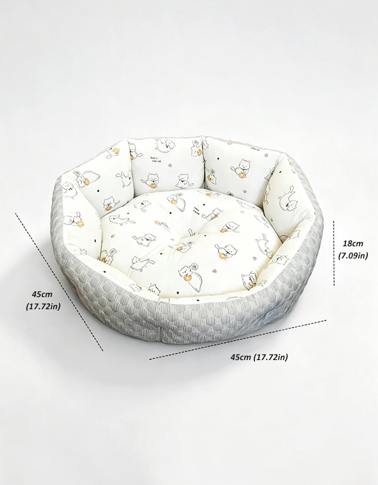 Gray cat shaped cooling pet bed with soft PP cotton filling and textured square fabric