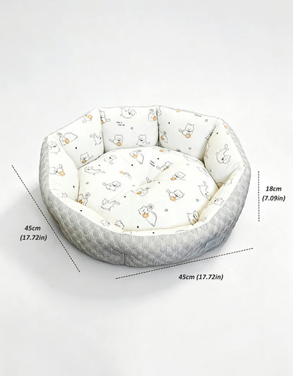 Gray cat shaped cooling pet bed with soft PP cotton filling and textured square fabric