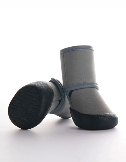 Gray amphibious dog boots designed for outdoor water play and anti-slip paw protection