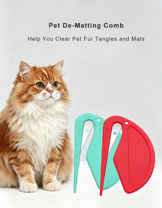 Cat being gently groomed with pet de-matting tool, safe and comfortable grooming experience