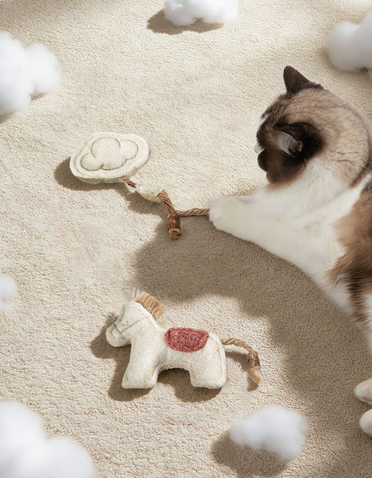 Close-up of natural loofah fiber cat toy, eco-friendly and biodegradable material