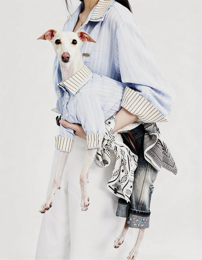 CHISUPET Matching denim shirt set for dogs & owners (includes pet & human shirts). Breathable, durable design with removable collar for outdoor comfort.