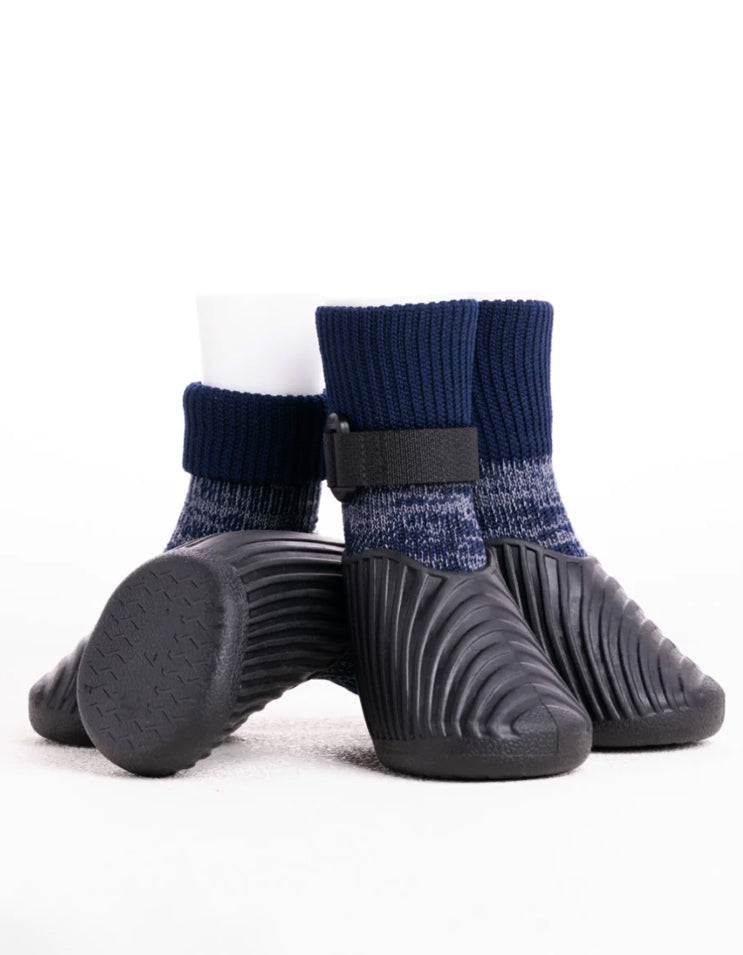 Midnight blue dog rain boots designed for comfort, stability and wet-weather protection