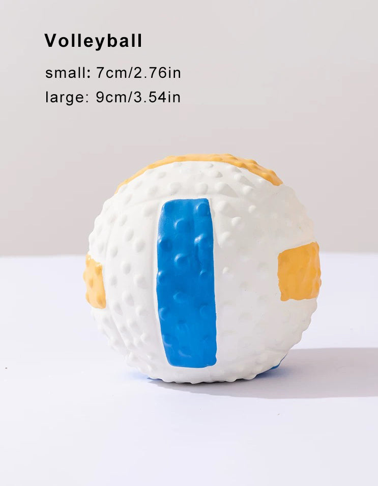 Rubber dog toys in football, soccer and volleyball shapes, different sizes available
