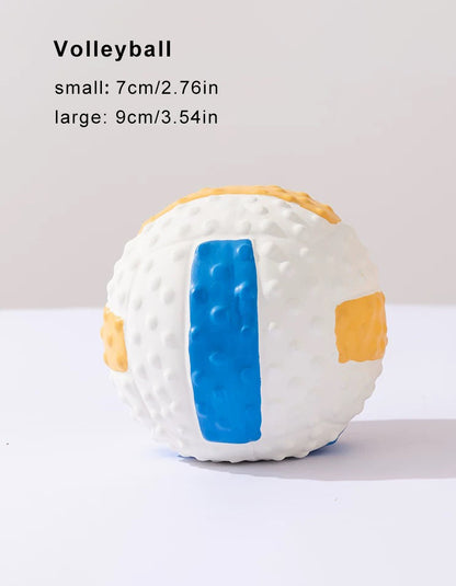 Rubber dog toys in football, soccer and volleyball shapes, different sizes available