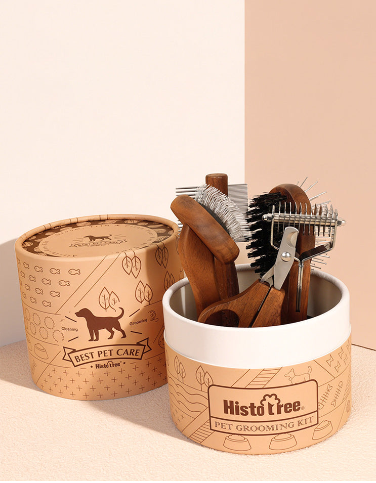 Eco-friendly wooden handle cat grooming tools with ergonomic grip and comfortable hold