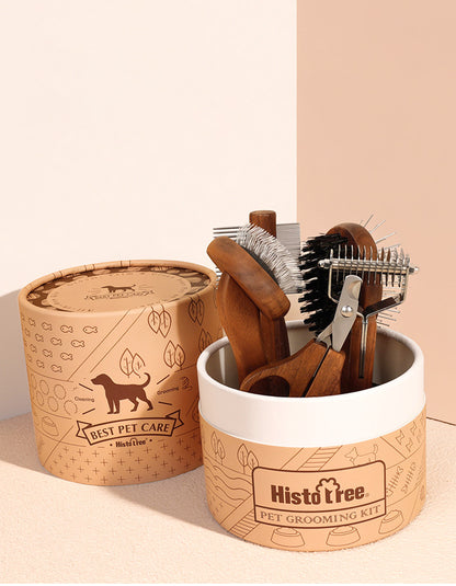 Eco-friendly wooden handle cat grooming tools with ergonomic grip and comfortable hold