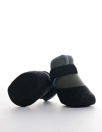 Olive gray anti-slip dog boots designed for outdoor hiking and winter paw protection