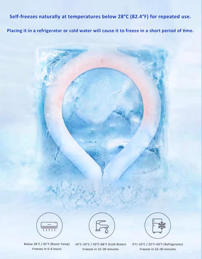 Reusable PCM cooling collar with soft flexible design for pets and humans during hot weather
