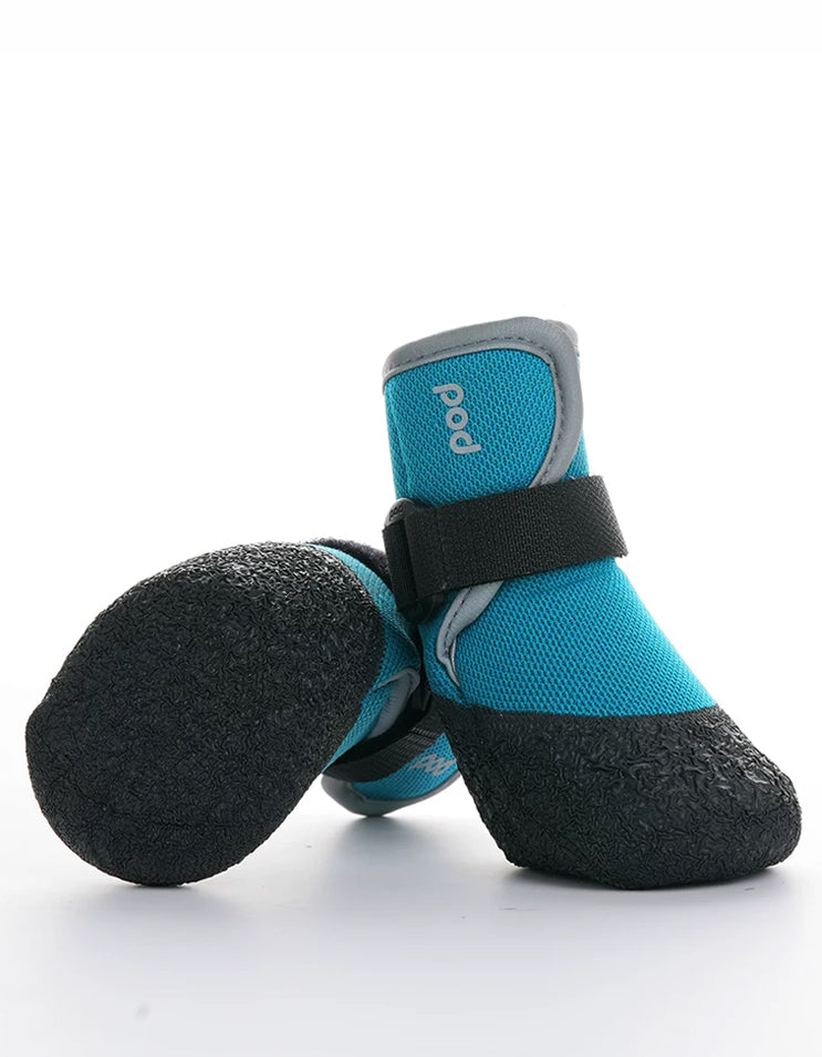 Peacock blue outdoor dog boots with anti-slip sole and flexible all-season structure