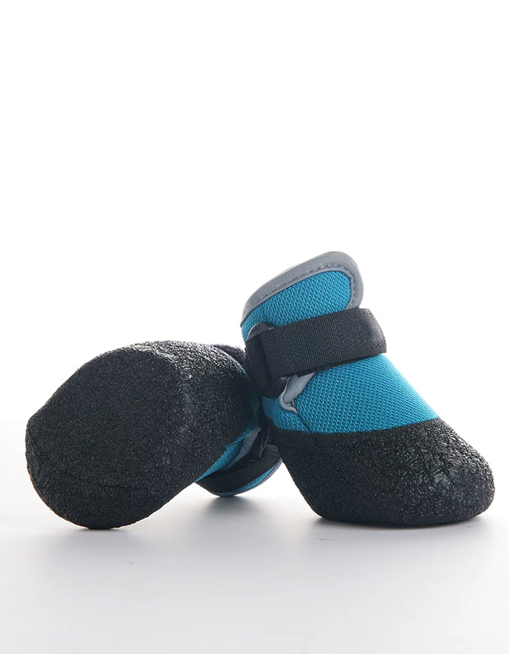 Peacock blue outdoor dog boots with anti-slip sole and flexible all-season structure
