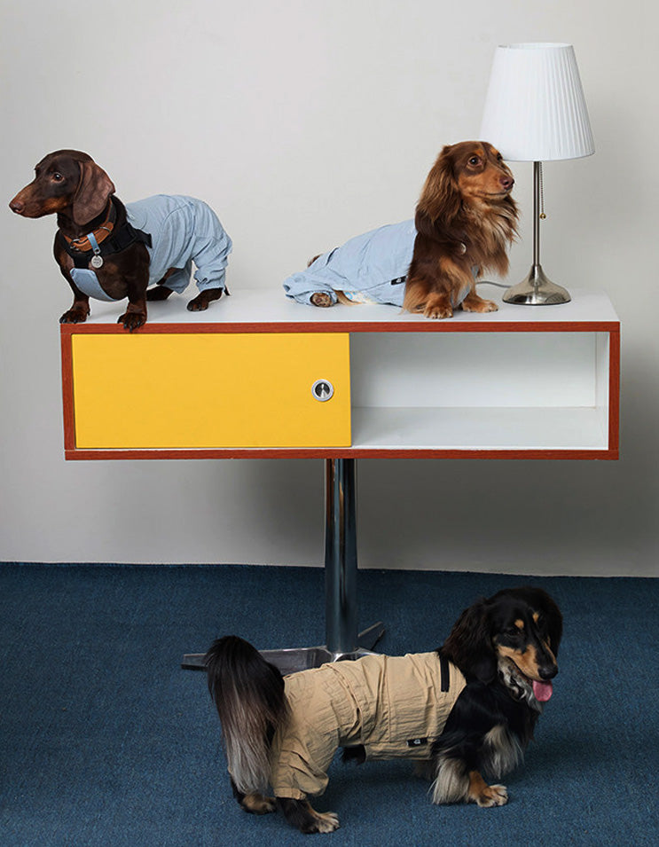 Brown CHISU SunTrail dog coveralls featuring an oversized silhouette for comfortable movement.