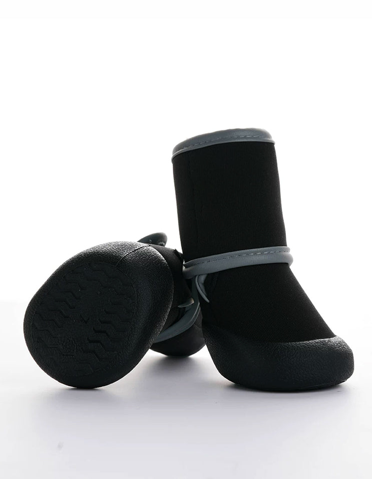 Black outdoor dog water shoes designed for creek walking, wet terrain and paw protection