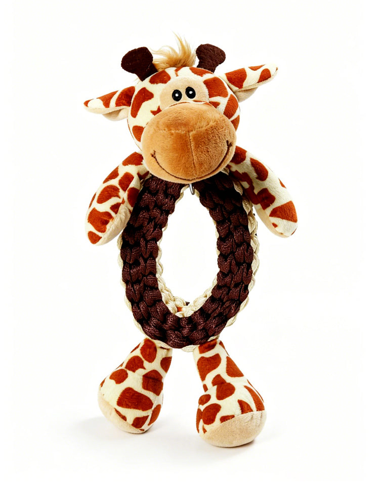Giraffe dog rope toy for tug-of-war play made from strong climbing rope