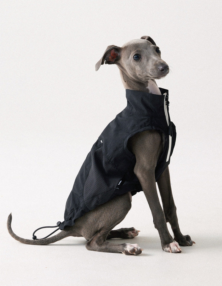 Black lightweight dog vest with UPF50+ sun protection and breathable design for summer outdoor wear