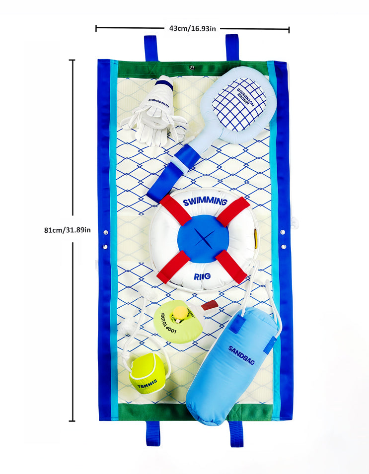 Complete sport-themed pet enrichment toy set including multiple sniffing and treat-hiding toys