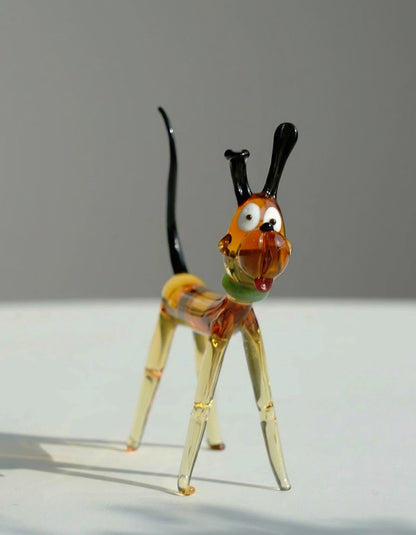 Handcrafted liuli glass dog figurine in a standing pose, playful and artistic home decor piece