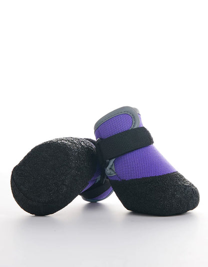 Purple outdoor pet boots with breathable structure and anti-slip traction for dogs