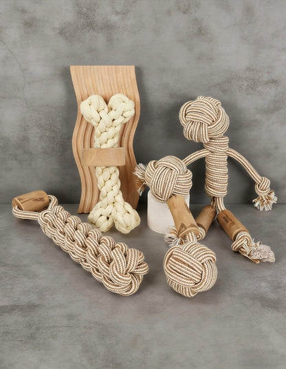 Full set of eco-friendly dog rope toys including corn candy knot and bone designs